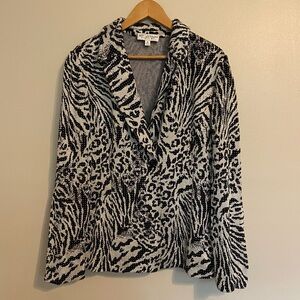 St John Evening Rhinestone Animal Print Gray and Black Wool Blend Blazer